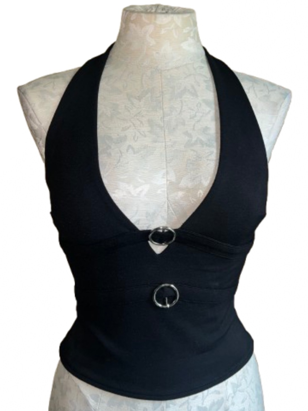 Forever 21 Plunging O-Ring Halter Top Black Small Like New